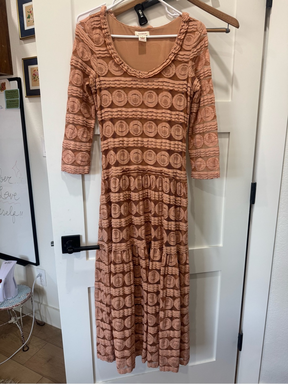 Sundance Willow Boho Long Lace-Overlay Dress in Dusty Rose/Terracotta Size M